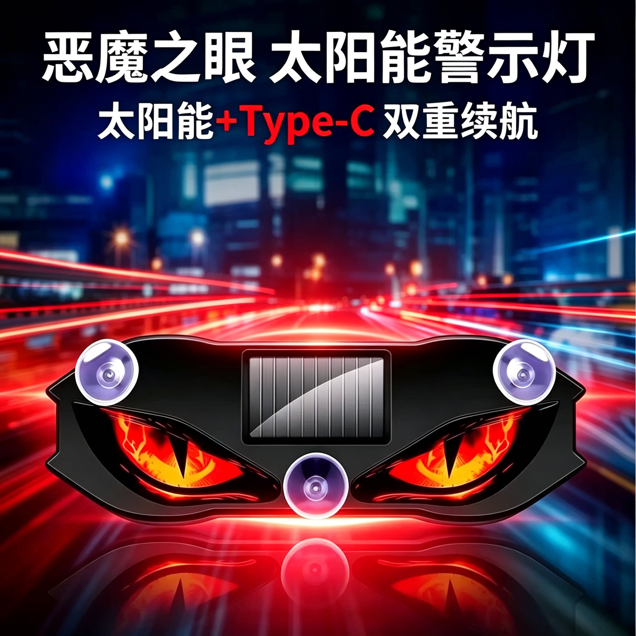 LED汽车警示灯实用车载恶魔之眼氛围灯九尾狐动态眼睛灯太阳能KD