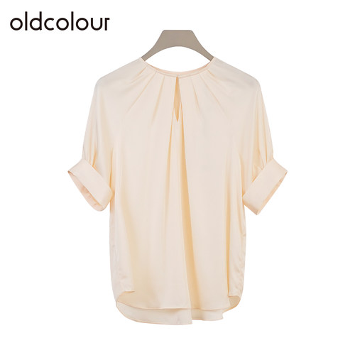 oldcolour欧珂夏季时尚气质纯色百搭简约休闲短袖衬衫女SA