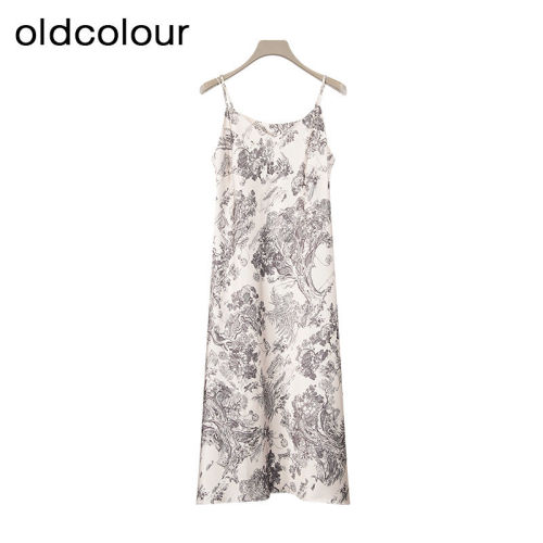 oldcolour春夏款气质百搭优雅感碎花吊带连衣裙女BQ391013A1