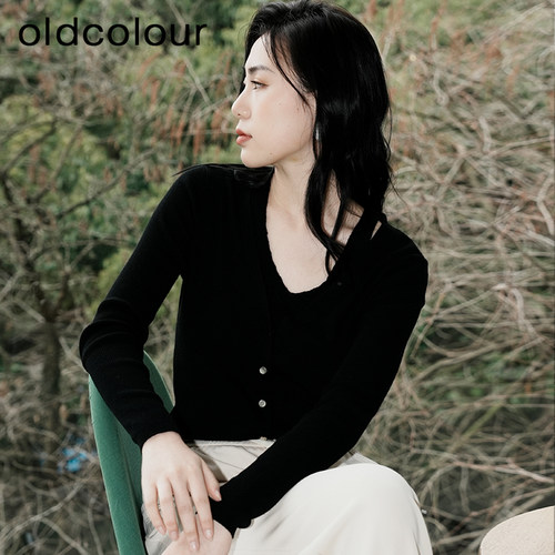 oldcolour针织开衫V领两件套