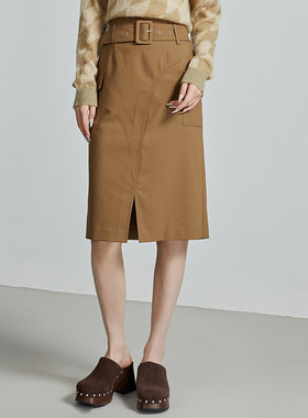 oldcolour秋季新款设计感小众显瘦开叉包臀半身裙子女P330602A1