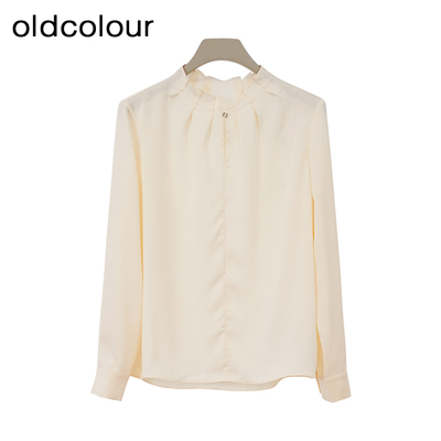 oldcolour欧珂2024春季时尚纯色荷叶领长袖衬衫女Q110110A1