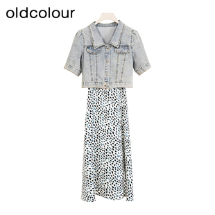 oldcolour商场同款春秋款时尚气质通勤温柔短袖连衣裙女P21101166