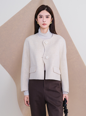 oldcolour欧珂时尚圆领长袖纯色手工呢料短外套女P461501A1-1899