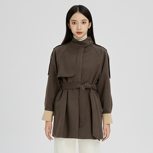 oldcolour立领卡其色风衣2022冬季新款气质英伦风休闲收腰外套女