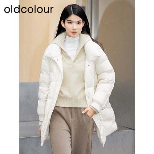 oldcolour冬季新款气质加厚保暖设计感立领中羽绒服女BQ430907A1