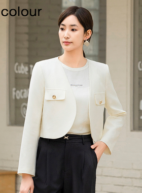 oldcolour春季新品时尚气质通勤百搭米色短外套女Q130415A1