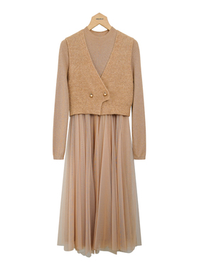 oldcolour冬气质百搭优雅网纱针织连衣裙两件套女P451002A1-1699