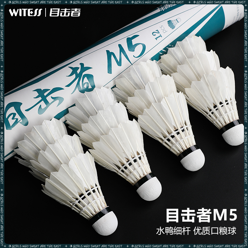 WITESS目击者羽毛球耐打12只装耐打不易烂白色鸭毛球训练球专用M5