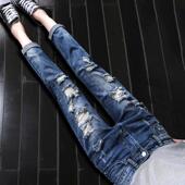 高腰显瘦百搭乞丐裤 破洞牛仔裤 韩版 2024春夏新款 子秋 女宽松九分裤