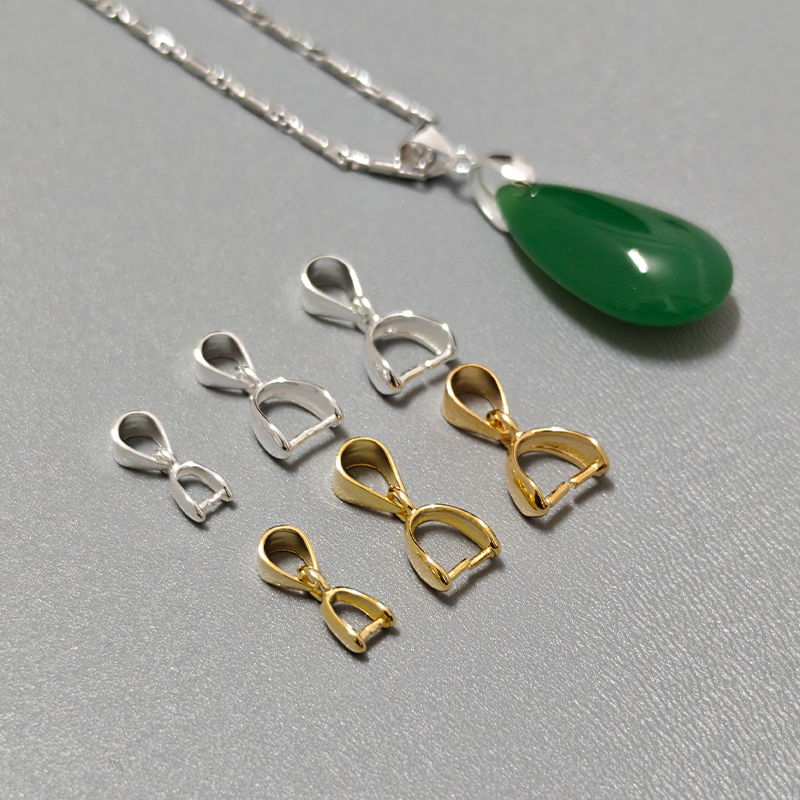 S925纯银吊坠扣头diy配件镀18K金翡翠吊坠扣玉佩扣项链扣瓜子扣