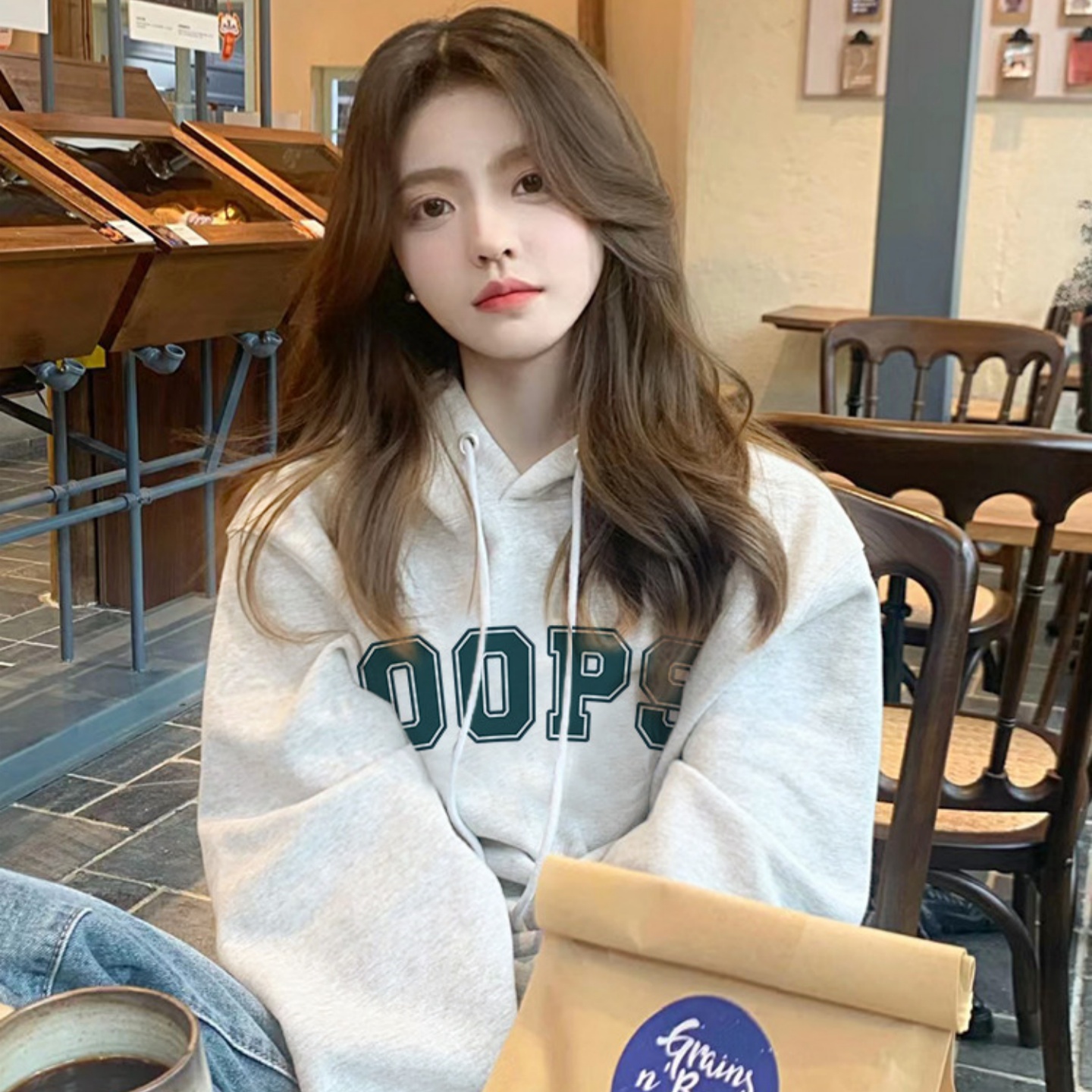 华棉复合-薄款310g-加绒400g 连帽卫衣女秋冬装外贸