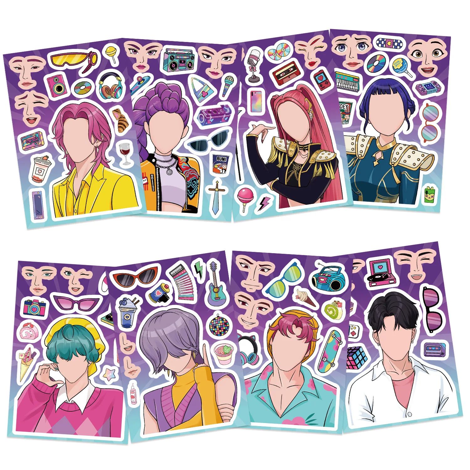 8/16/24PCS Cartoon K-POP Toy Puzzle Stickers Make a Face Sti
