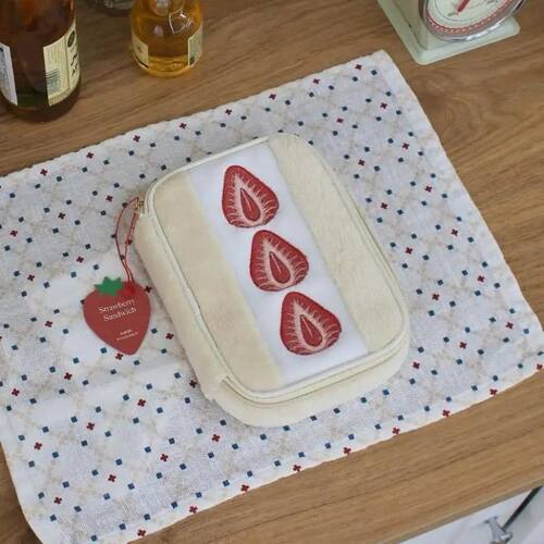 Cute Embroidered Strawberry Pencil Case Portable Stationery