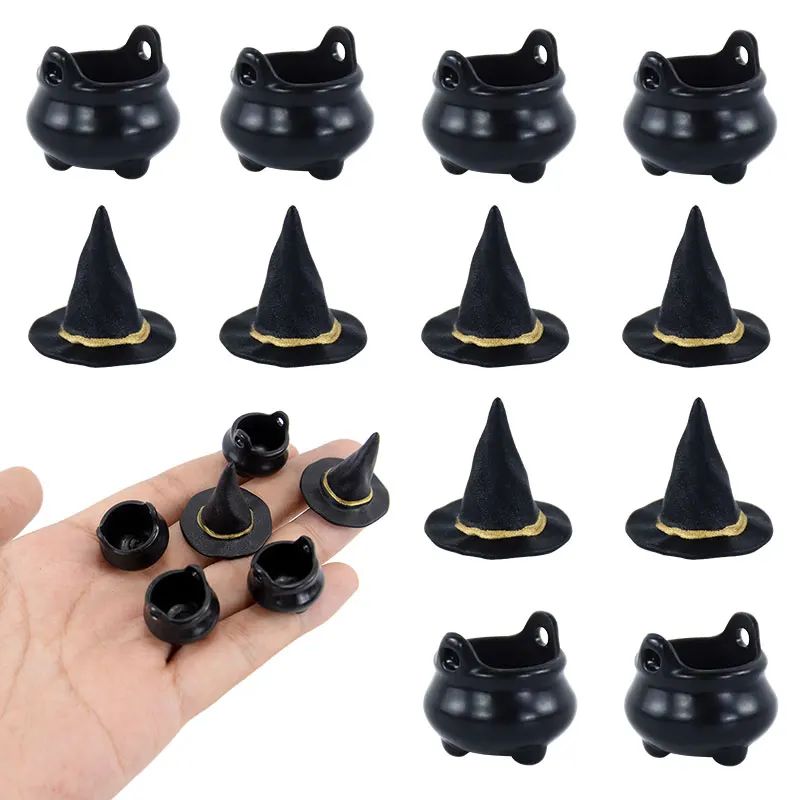 10Pcs Halloween Mini Resin Candy Kettles Witch Hat Candy Hol