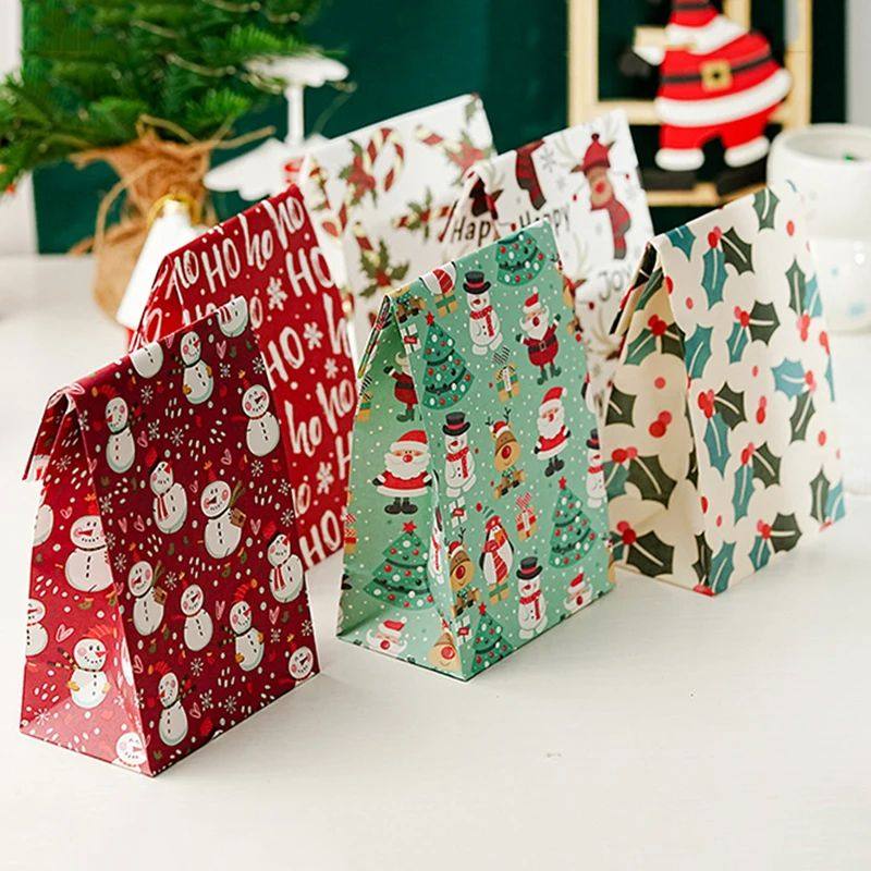 5/10pcs Kraft Paper Christmas Cookie Candy Bag Biscuit Snack