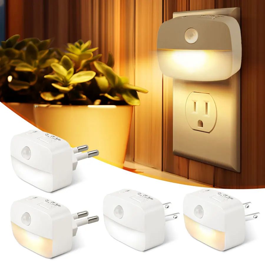 LED Night Light With Motion Sensor EU US Plug Lamps Wall Nig