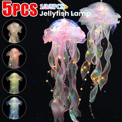 5PCS Jellyfish Bedroom Night Light Lamp Button Battery Hangi