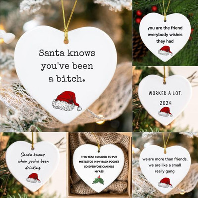 Christmas Funny Heart Shaped Ornament White Acrylic Heart Pe