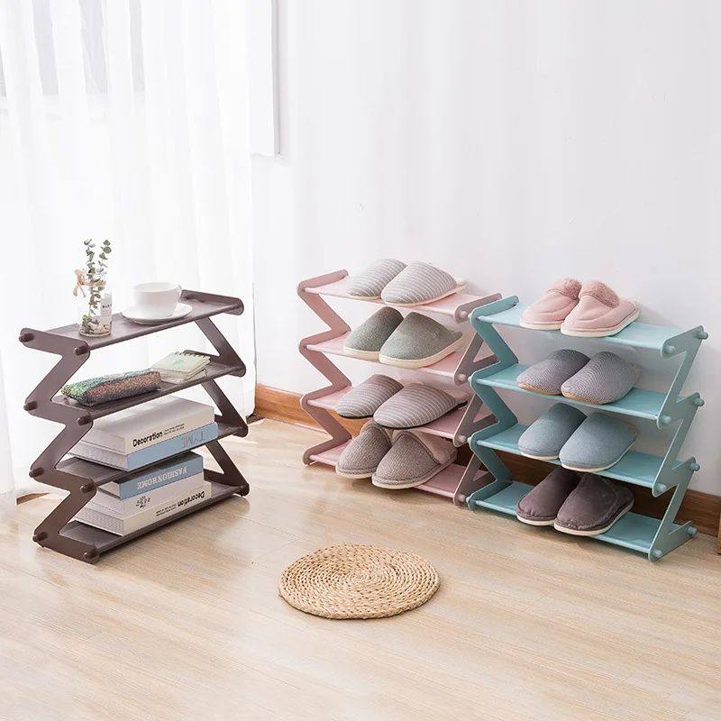 Simple 4-layer assembled shoe rack Z-shaped fabric dustproof