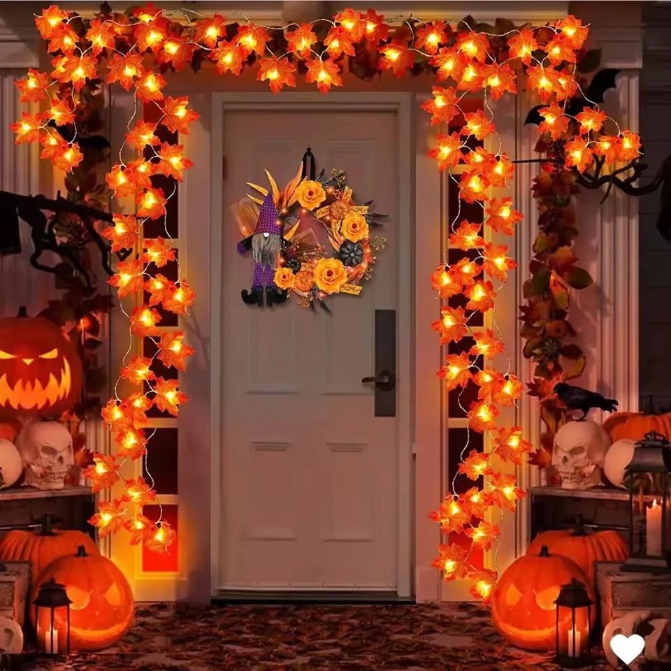2/3/6M Halloween LED Lights String,Artificial Maple Leaf Lan