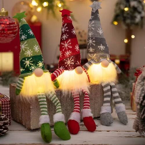 Christmas Faceless Doll Gnome Ornaments LED Light Plush Knit