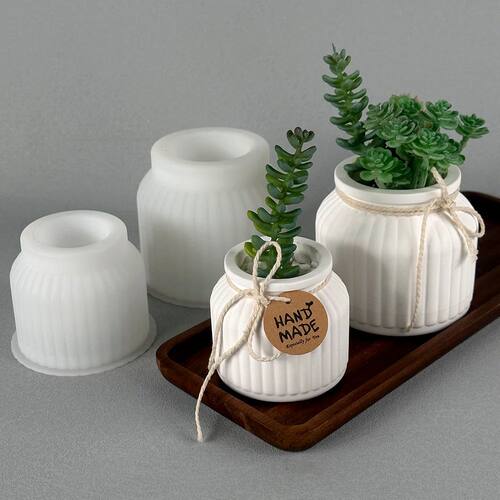 Round Stripe Flowerpot Silicone Mold DIY Concrete Cement Pla
