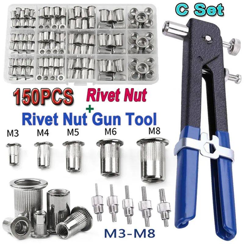 150PCS Rivet Nuts Plier Mandrel Kit M3/M4/M5/M6/M8 Nut Rivet图片