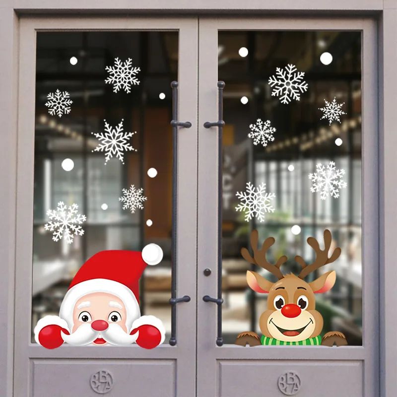 Christmas Window Stickers Santa Claus Snowflake DIY Wall Dec