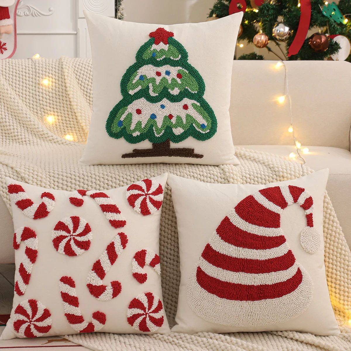Tufted Throw Pillow Cover Christmas Decoration Canvas Christ