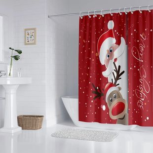 1PC Santa Claus and Reindeer Print Waterproof Shower Curtain
