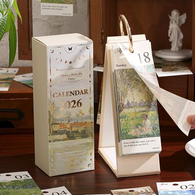 2026 Desk Calendar With Gold Ring Binding 365 Days Vintage O