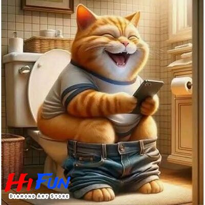 DIY Diamond Art Painting Orange Tabby Cat on The Toilet Diam