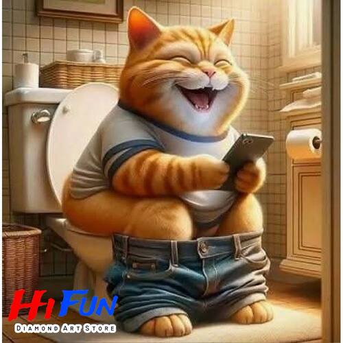 DIY Diamond Art Painting Orange Tabby Cat on The Toilet Diam