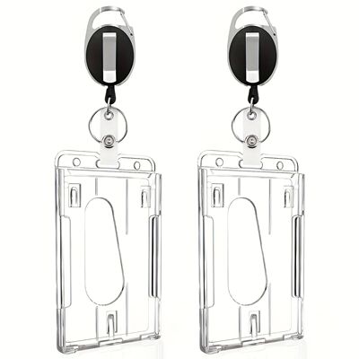 2pcs Heavy-Duty Badge Holders with Retractable Clip - Transp