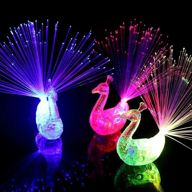 5 Pcs Flashing Finger Peacock Fiber Optic Light Glowing Peac