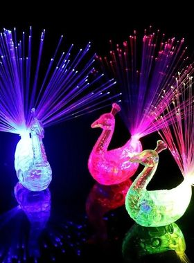 5 Pcs Flashing Finger Peacock Fiber Optic Light Glowing Peac