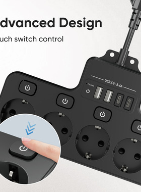 4000W EU AC Plug Power Strip Independent Switch Wall Mounted