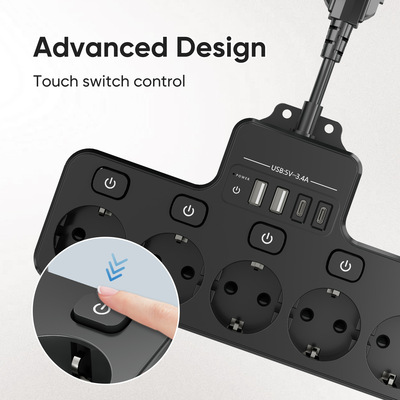4000W EU AC Plug Power Strip Independent Switch Wall Mounted