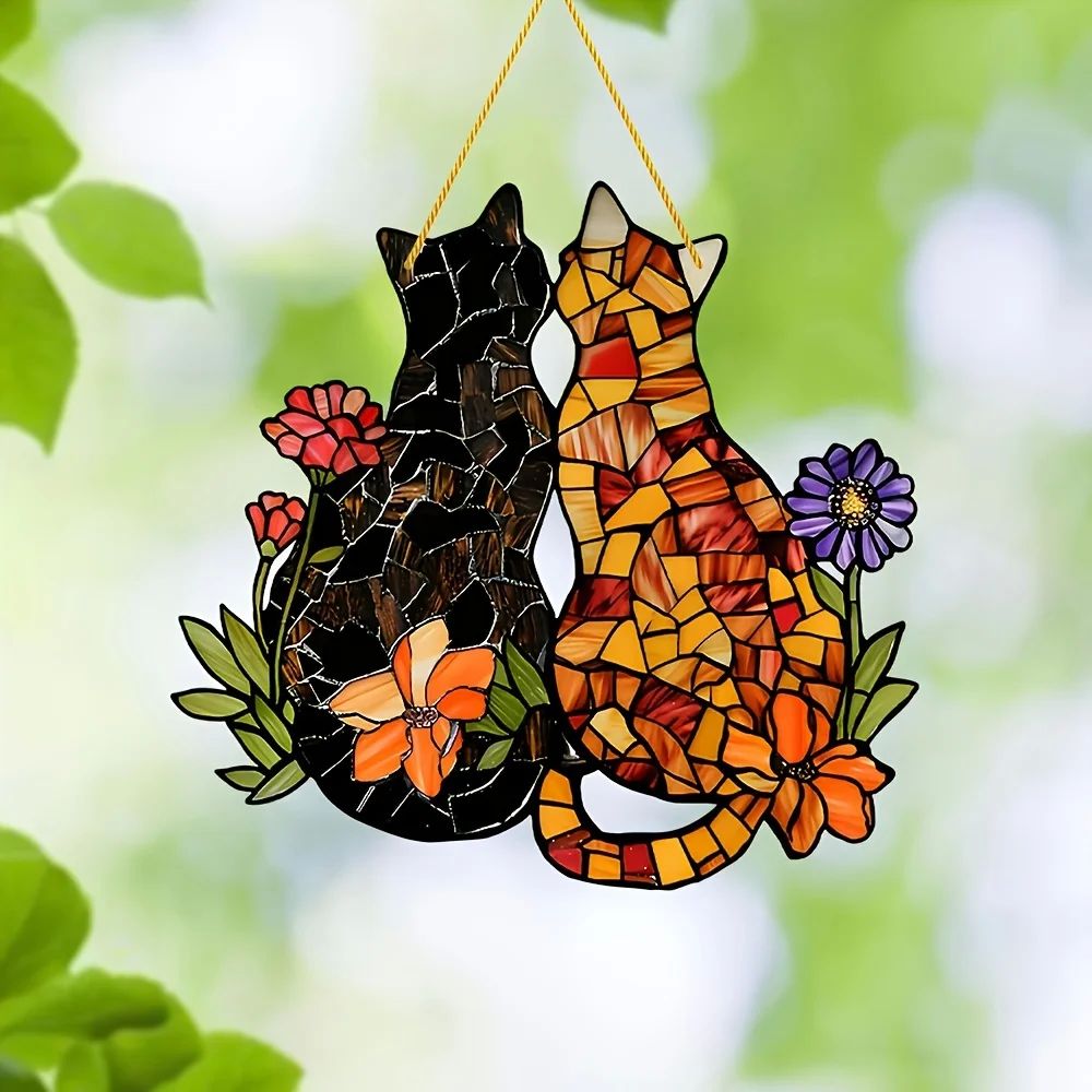 1pc acrylic light catcher colorful butterfly, two kittens ga