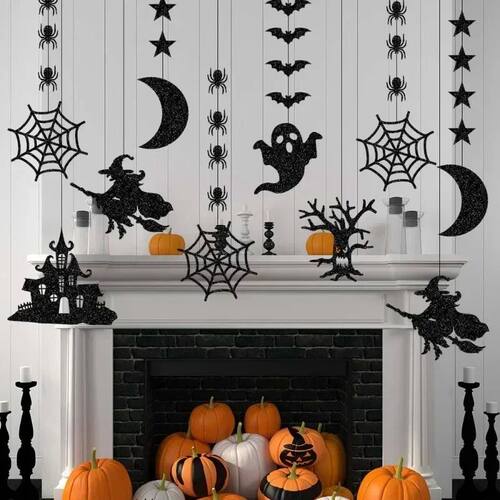 6pcs Halloween Hanging Banner Garland Scary Spider Witch Gho