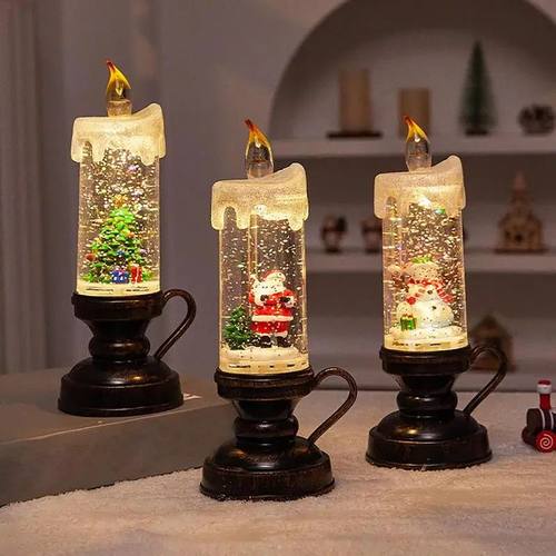 Glittering Christmas Snow Globe Candle Battery Operated LED