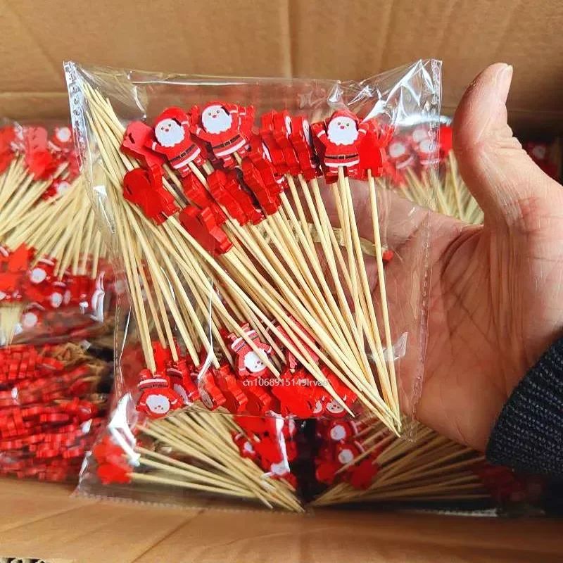 50/100pcs Christmas Fruit Sticks Disposable Bamboo Sticks Sn