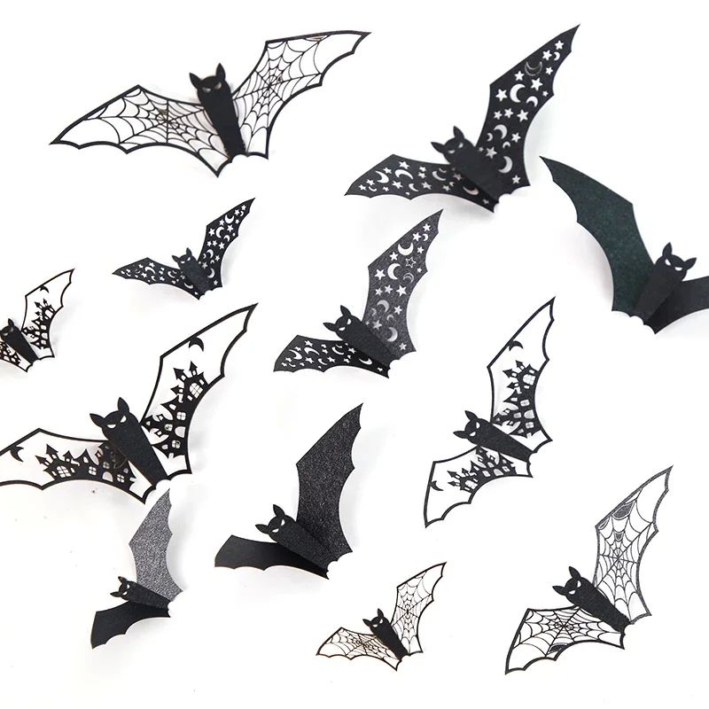Mini Halloween Decoration 3D Bat Wall Stickers Hollow Out Bl