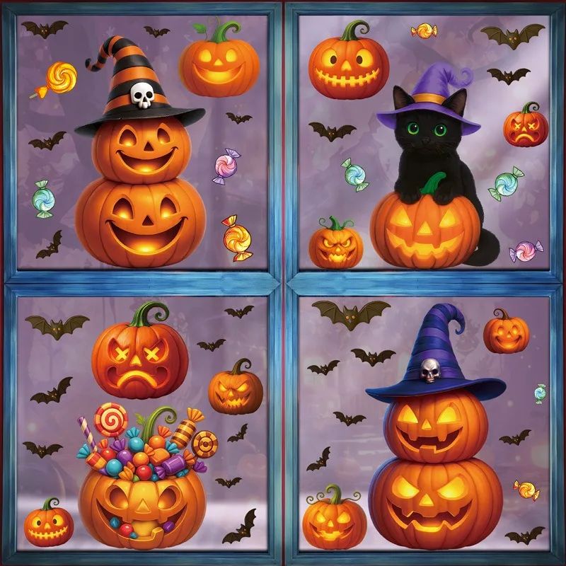 Halloween Pumpkin Window Stickers Cartoon Candy Pumpkin Lant