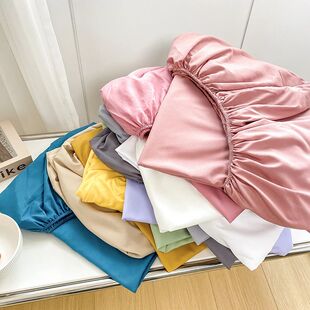 1Pc Fitted Bed Sheet With Elastic Band Solid Color Anti-slip