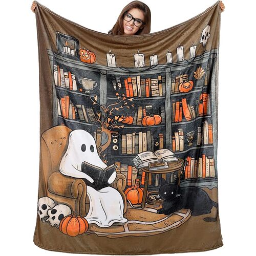 1PC Halloween Throw Blanket Cute Ghost reading Pumpkin Skull