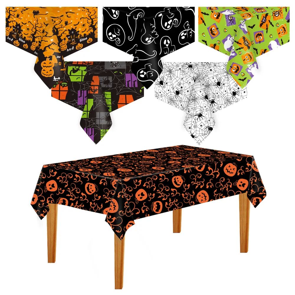 Halloween Decoration Tablecloth Pumpkin Spider Web Bat Plast