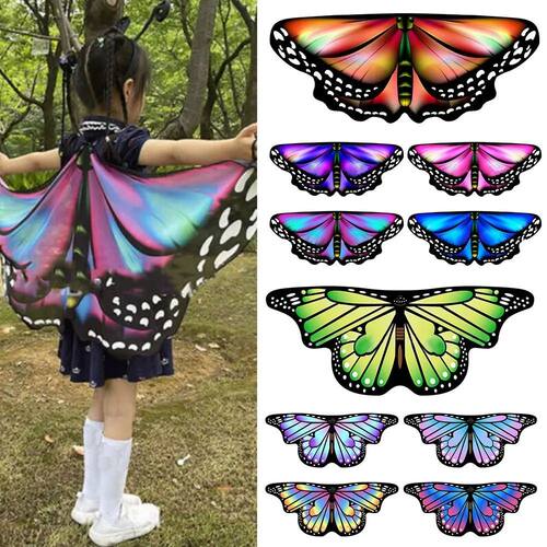 Kids Butterfly Wings Cape Girls Fairy Shawl Pixie Cloak Fanc