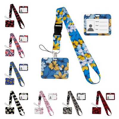 Flower design Lanyard Business Credit horizontal Card Holder